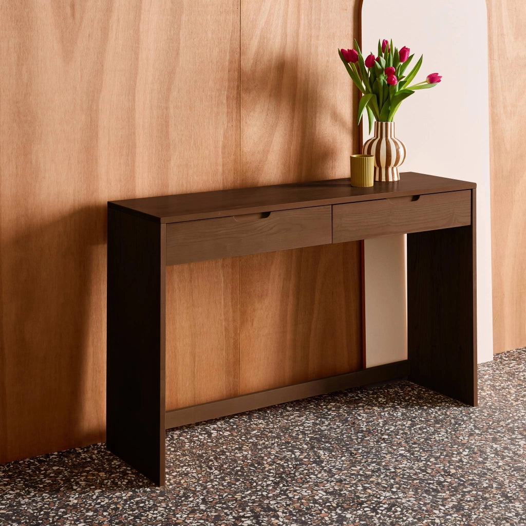 Consolle in legno 2 cassetti, 120cm, noce