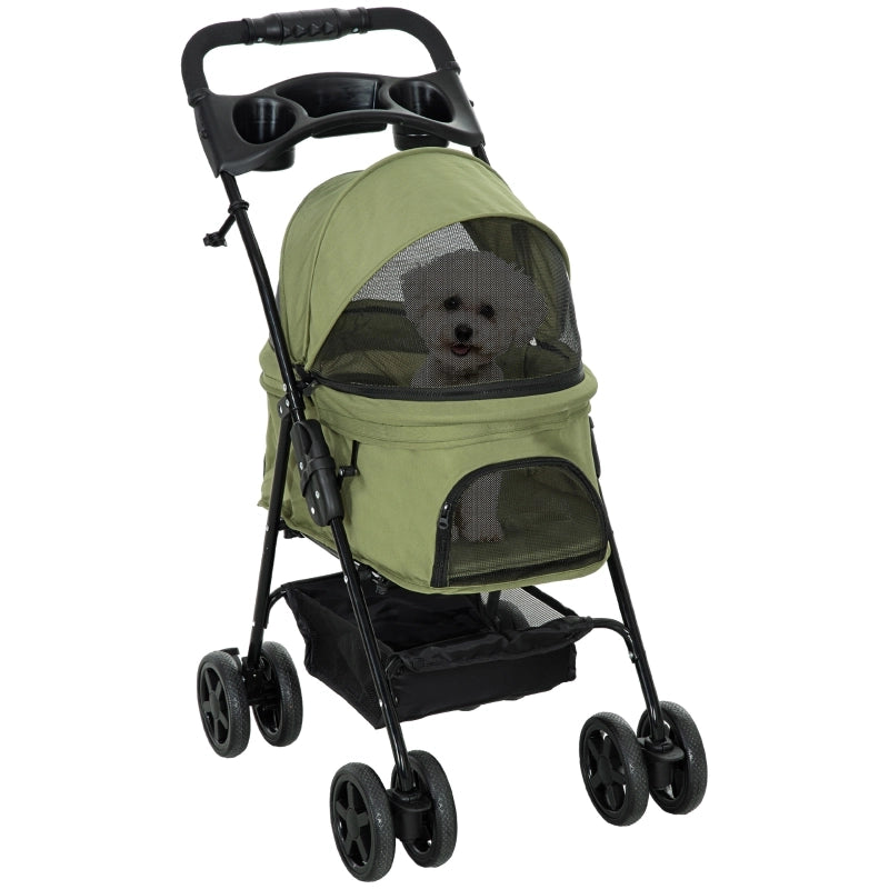 Passeggino/carrozzina per cani, pieghevole, con 2 guinzagli di sicurezza e 2 portabicchieri, 67 x 45 x 96 cm, verde