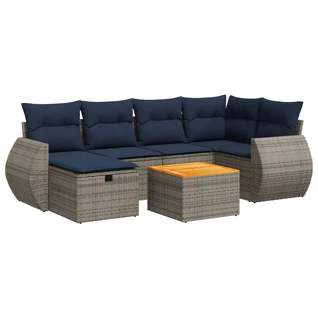 Set Divani da Giardino 7 pz con Cuscini Grigio in Polyrattan 3325848