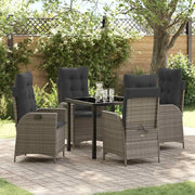 Set da Pranzo per Giardino con cuscino 5 pcs Grigio polyrattan