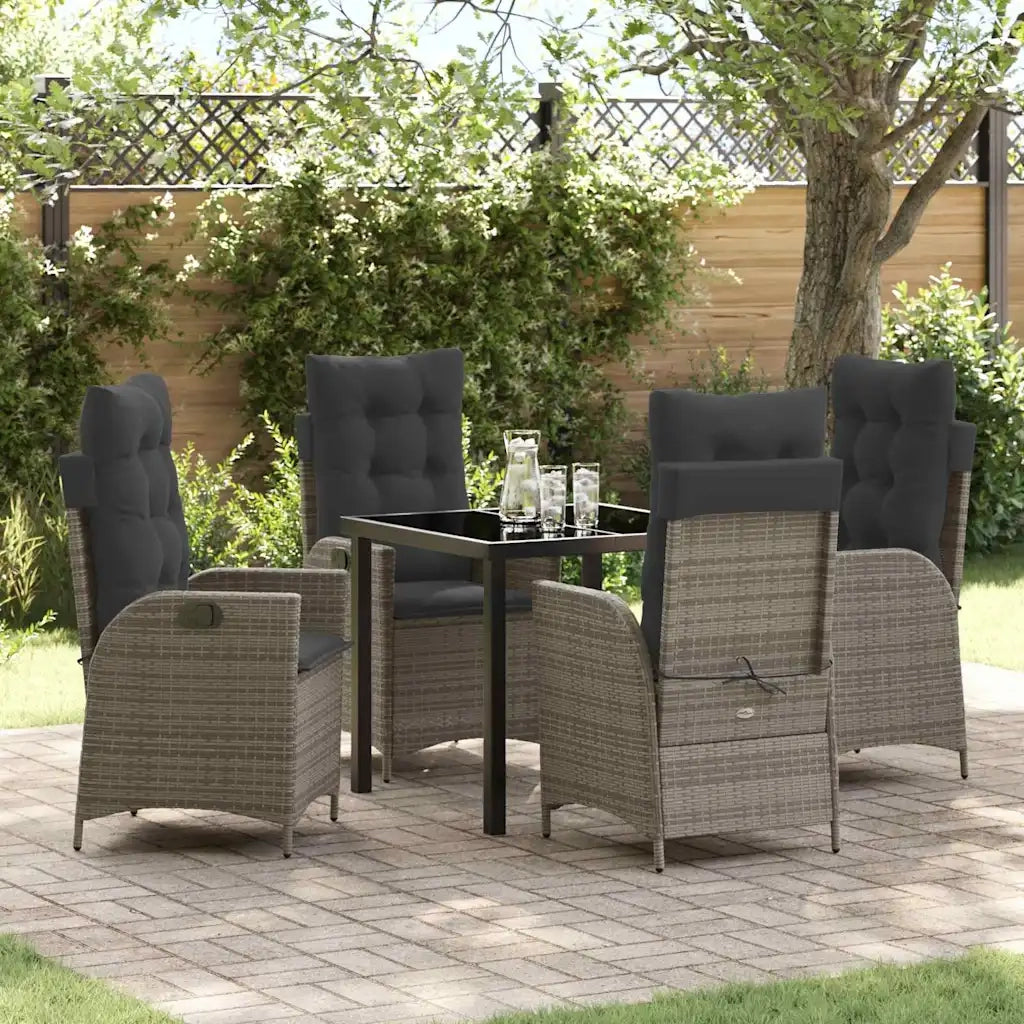 Set da Pranzo per Giardino con cuscino 5 pcs Grigio polyrattan