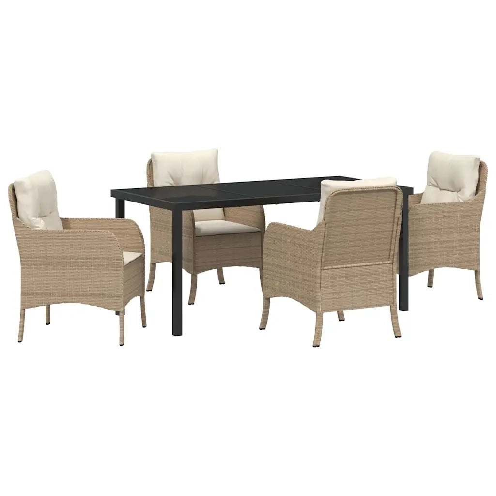 Set da Pranzo per Giardino con cuscino 5 pcs Beige polyrattan