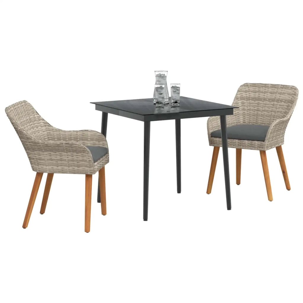 Set da Pranzo per Giardino 3 pcs Grigio chiaro polyrattan