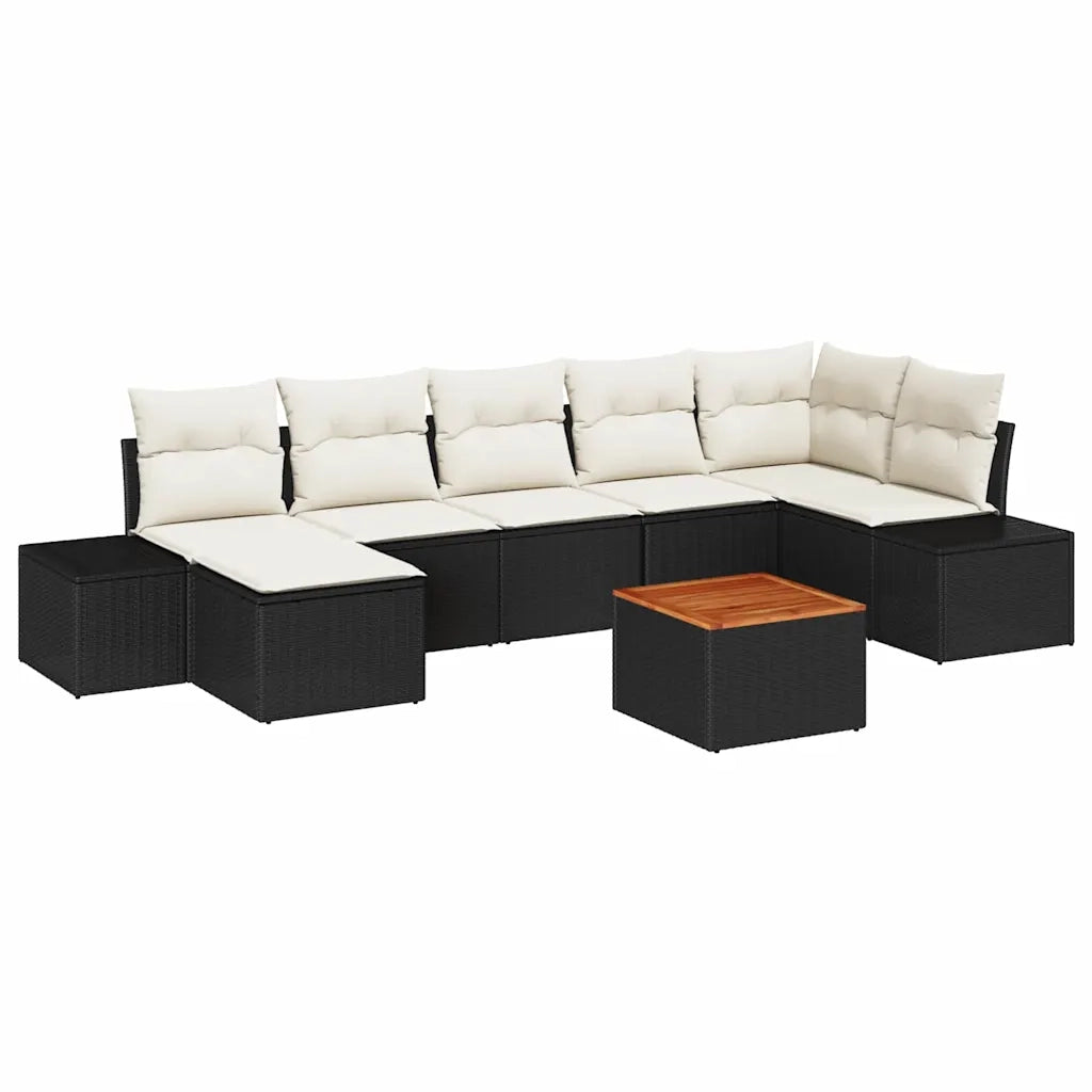 Set Divano da Giardino con cuscino 8 pcs Nero polyrattan