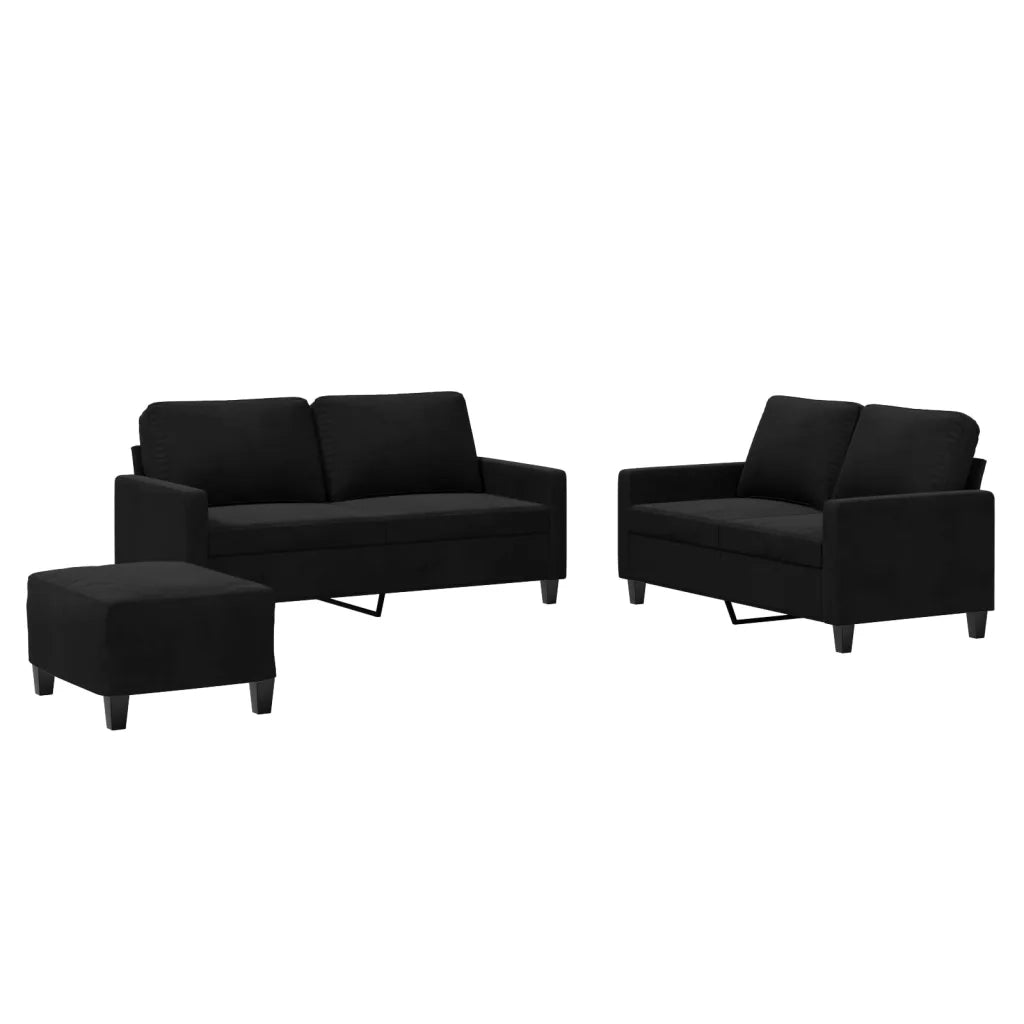 Set di Divani 3 pz con Cuscini Nero in Velluto
