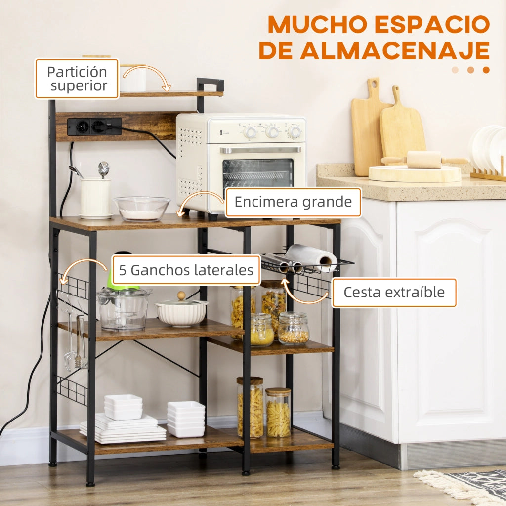 Scaffale per Microonde con Presa e USB ¨C Minimal ¨C 90x42x130 cm Marrone