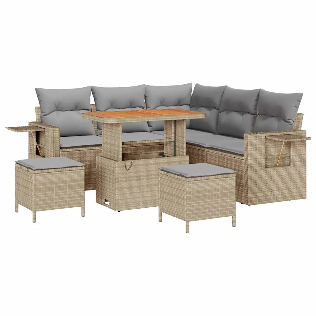 Set Divano da Giardino con cuscino 8 pcs Beige polyrattan
