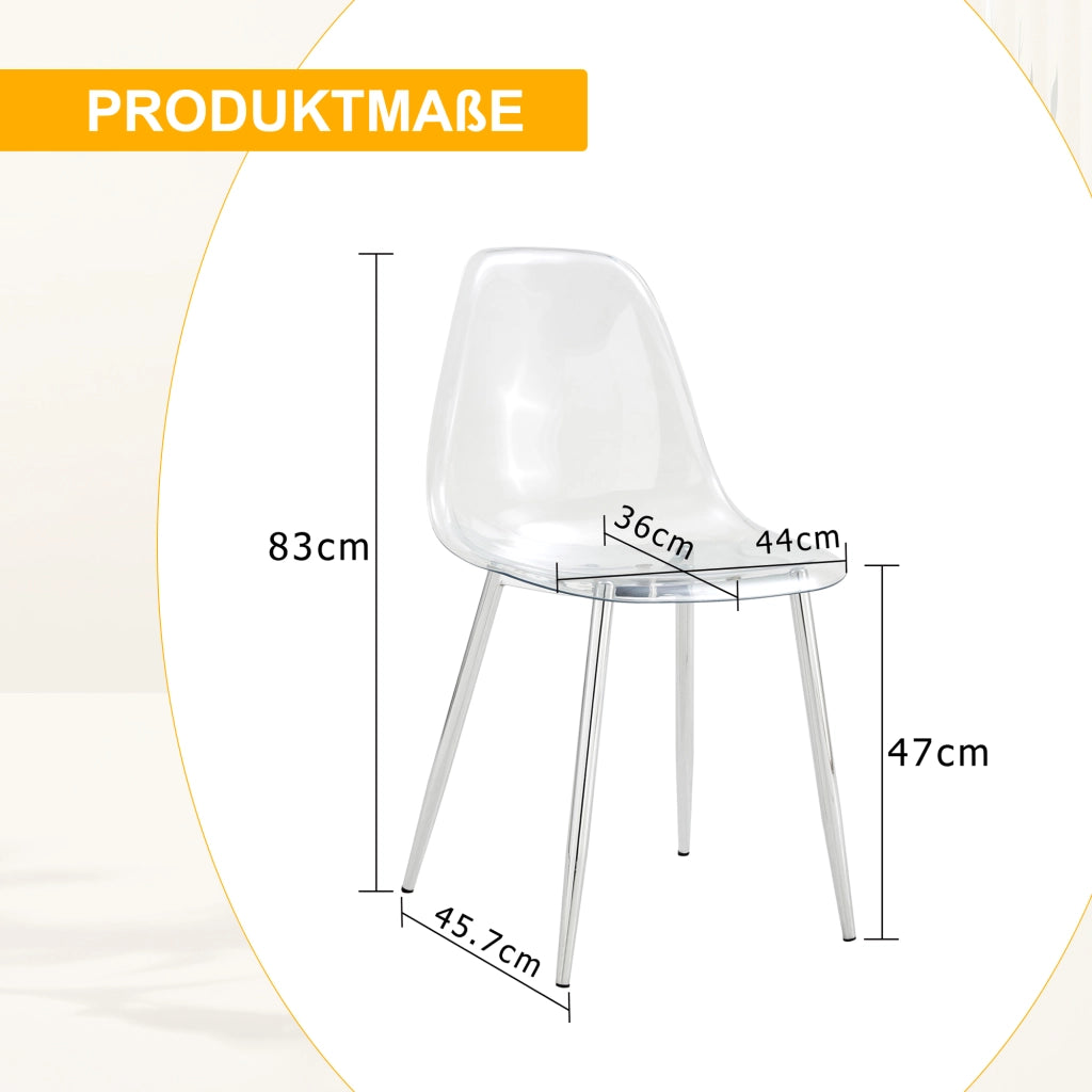SEDIA da pranzo trasparente 83 cm Metallo argento Set da 4 pezzi