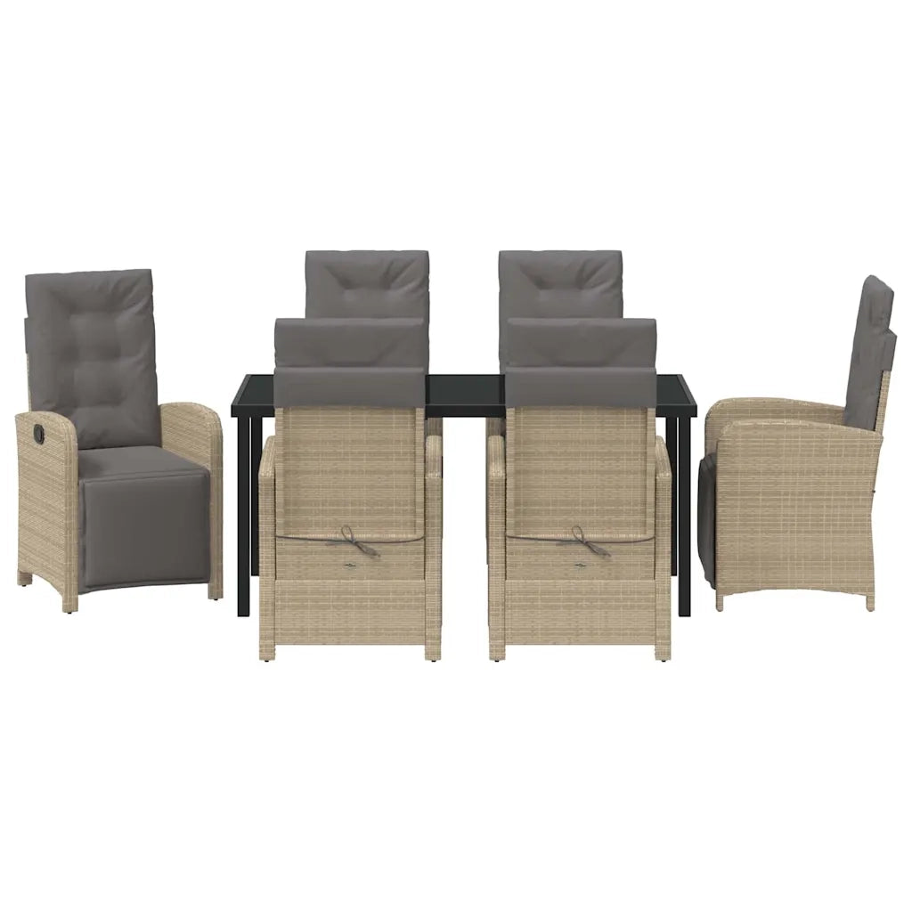 Set da Pranzo per Giardino con cuscino 7 pcs Beige polyrattan