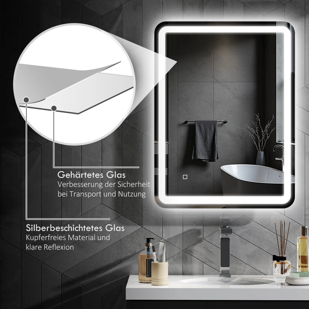 Specchio da Bagno Illuminato con Touch ¨C Minimal ¨C Argento 60x80
