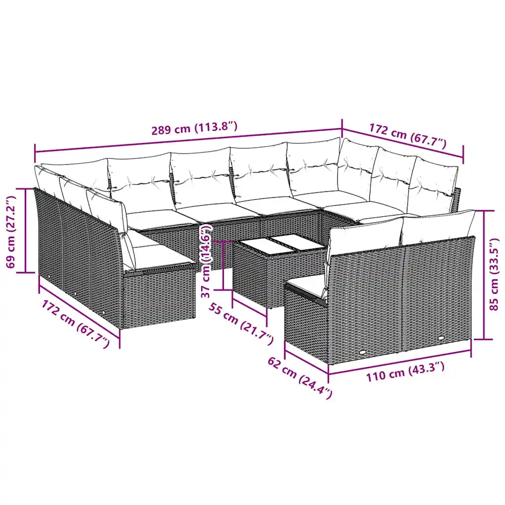 Set Divano Giardino 12 pz con Cuscini Grigio Chiaro Polyrattan 3250201