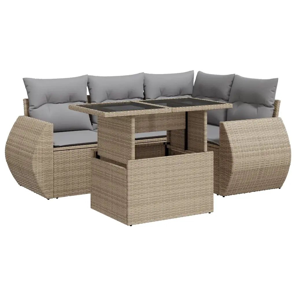 Set Divano da Giardino 5 pz con Cuscini Beige in Polyrattan 3326630