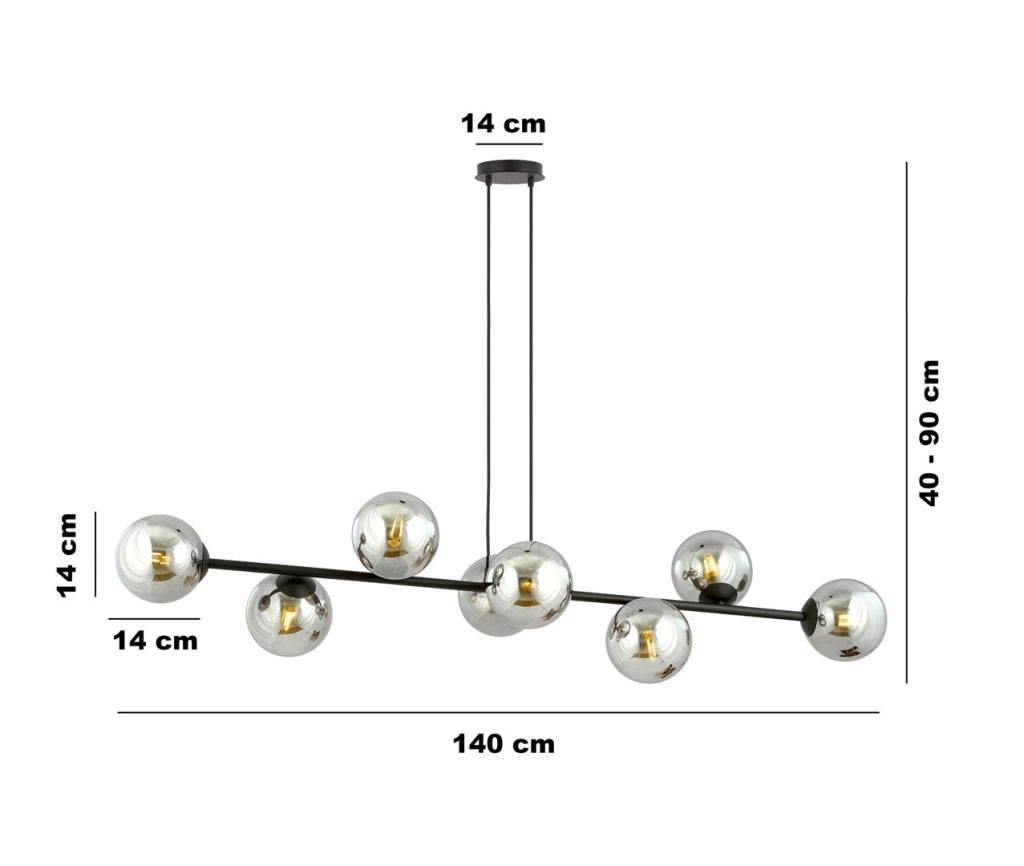 Lampadario Emibig Rossi nero/grafite 8xE14 vetro metallo