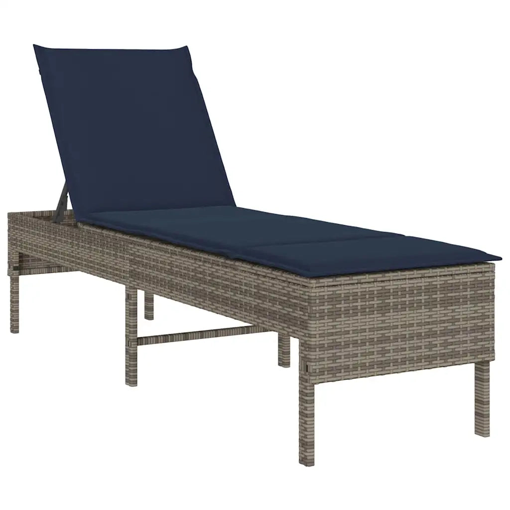 Lettino Prendisole con Cuscino Grigio 55x200x44cm in Polyrattan 4104106