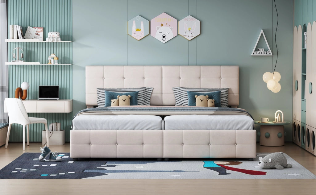 letto imbottito velluto beige 180 x 200 cm