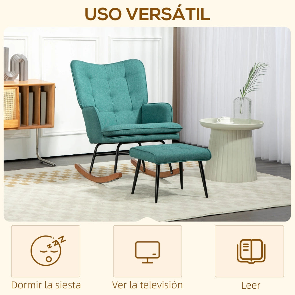 Poltrona Dondolo con Poggiapiedi e Braccioli ¨C Minimal ¨C Verde