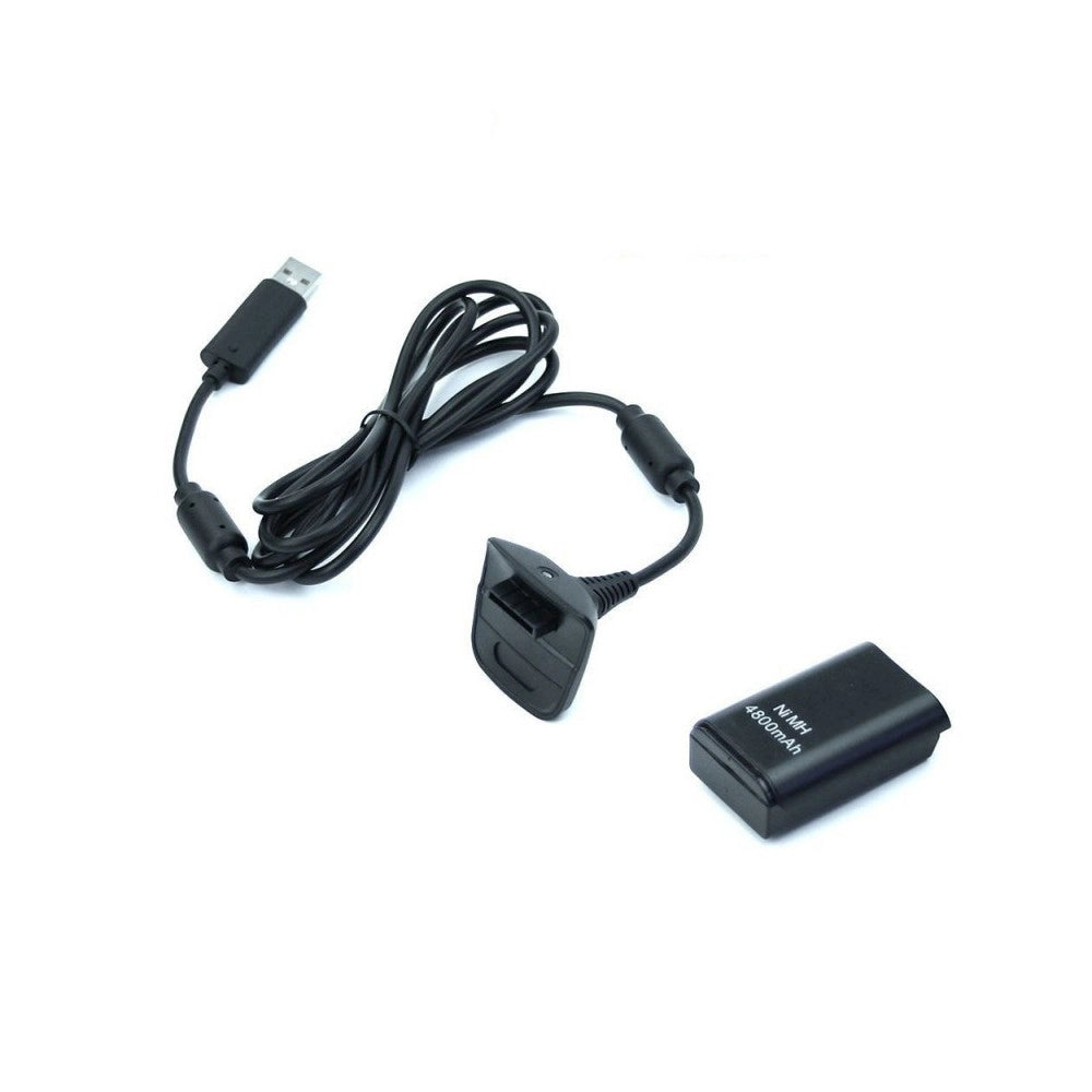 Trade Shop - Batteria E Cavo Di Ricarica Per Controller Xbox 360 Nero Kit 4800mha -
