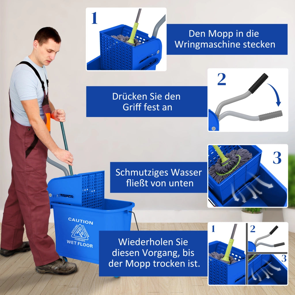 Secchio per lavapavimenti con strizzatore ¨C Minimal ¨C Blu, plastica, 20 L