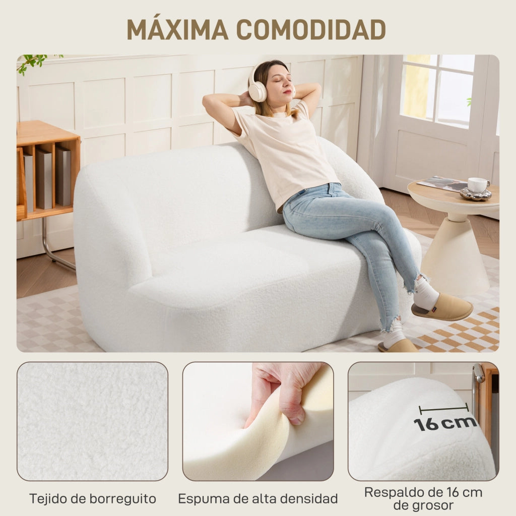 Divano 2 Posti Curvo Imbottito Trapuntato ¨C Minimal ¨C Crema 142 cm
