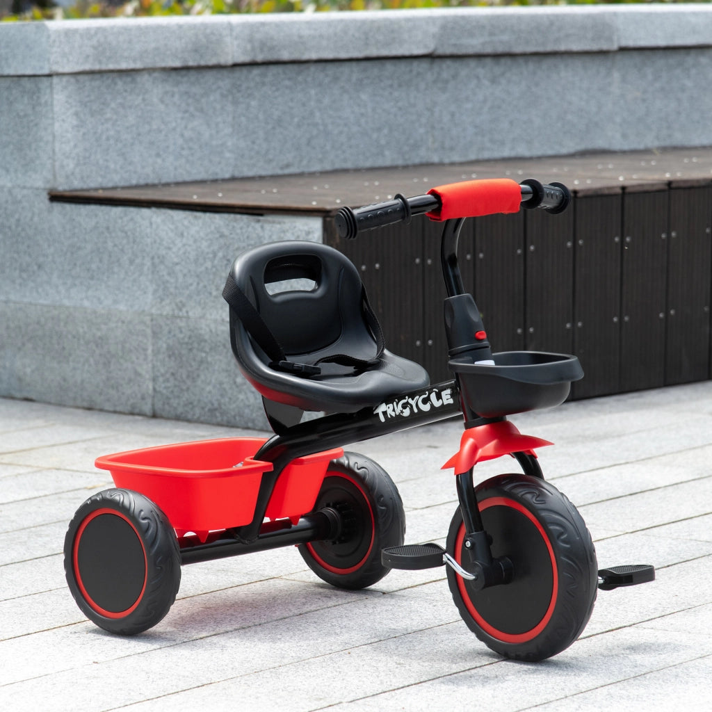 Triciclo Bambini Regolabile con Cestino e Cintura ¨C Zephmum ¨C Rosso e Nero