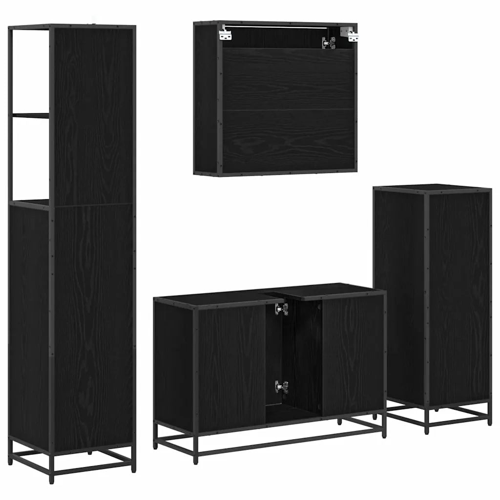 Set di mobili per il bagno 4 pcs Rovere Nero Legno multistrato 3402341