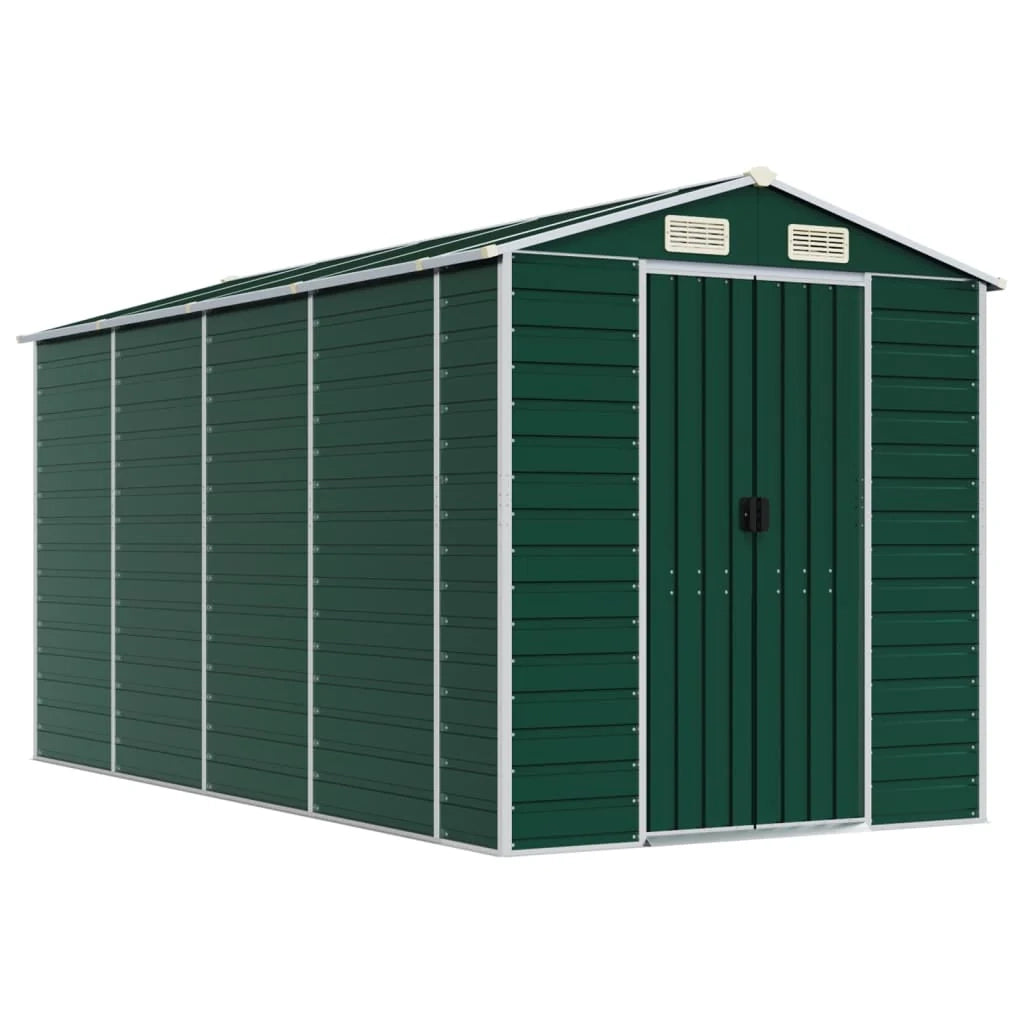 Casetta da giardino cabina ripostiglio casetta da esterno robusta casetta per attrezzi 191 x 385 x 198 cm acciaio zincato verde 02_0022350