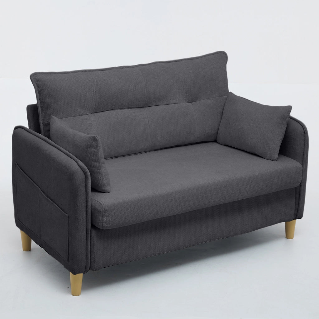 Divano 2 Posti con Braccioli e Tasche Laterali ¨C MINIMAL ¨C Chenille, Grigio Scuro