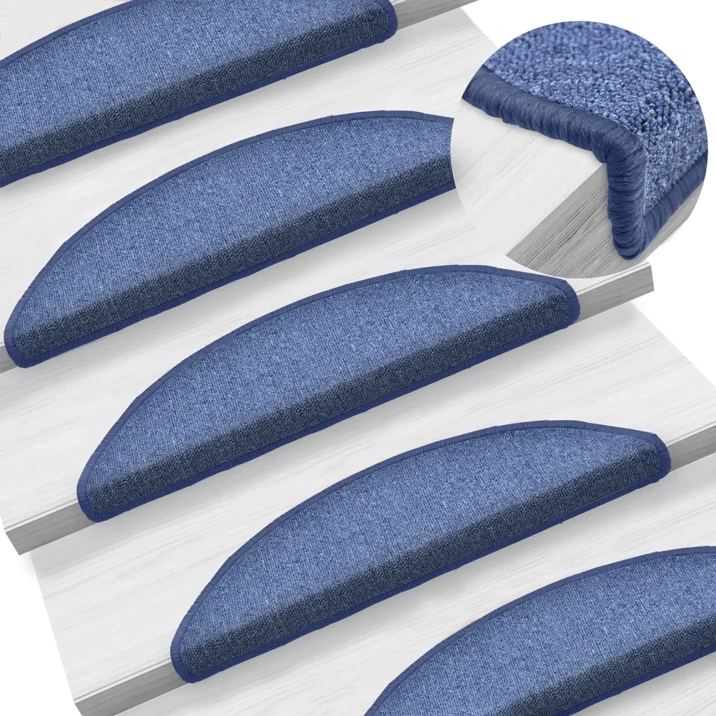 Tappetini per scale 15 pz | Gradini per Scale 56x17x3 cm blu semicircolari