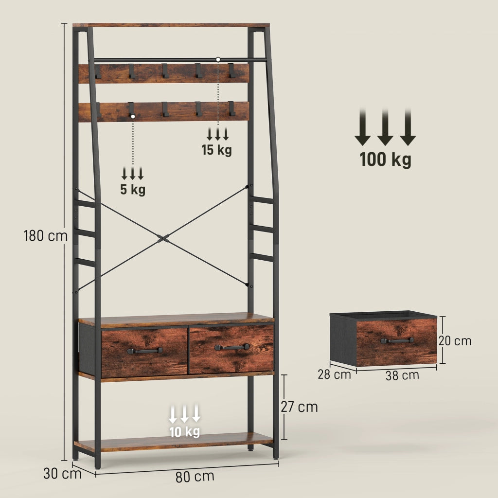 Scarpiera con appendiabiti e panca ¨C Minimal ¨C marrone, metallo, legno