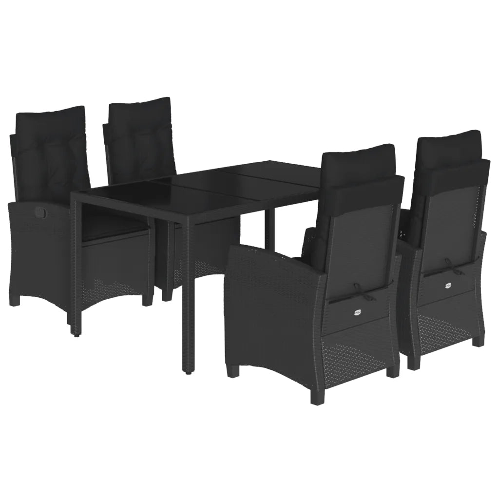Set da Pranzo da Giardino 5 pz Nero con Cuscini in Polyrattan
