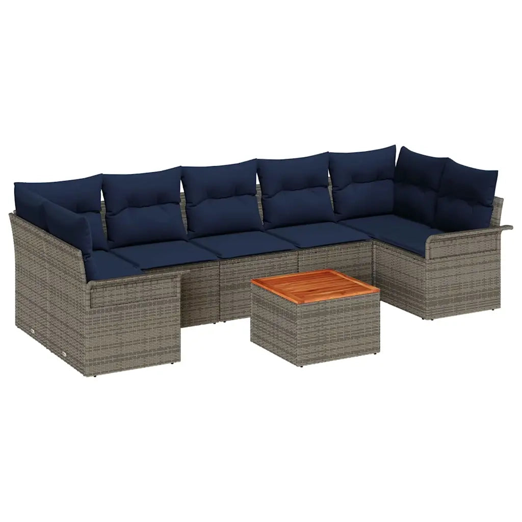 Set Divano da Giardino 8 pcs Grigio e Blu Navy polyrattan 3355966