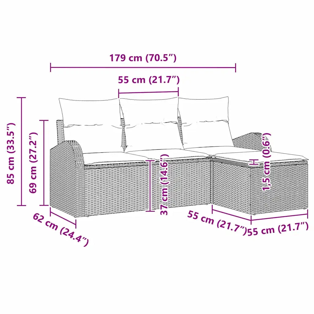 Set Divano da Giardino Beige polyrattan 3345991