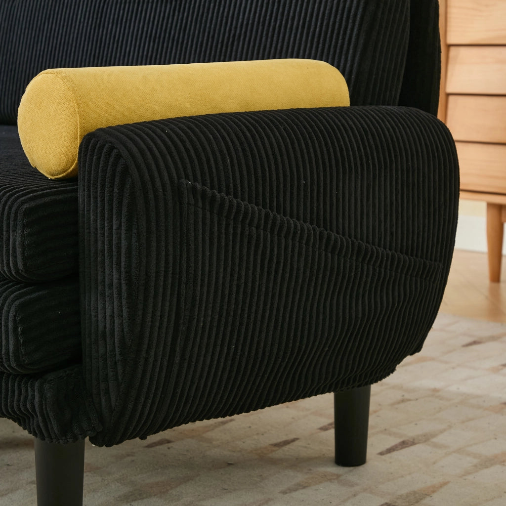 Divano Loveseat con Vano Contenitore ¨C MINIMAL ¨C Nero, Tessuto a Coste