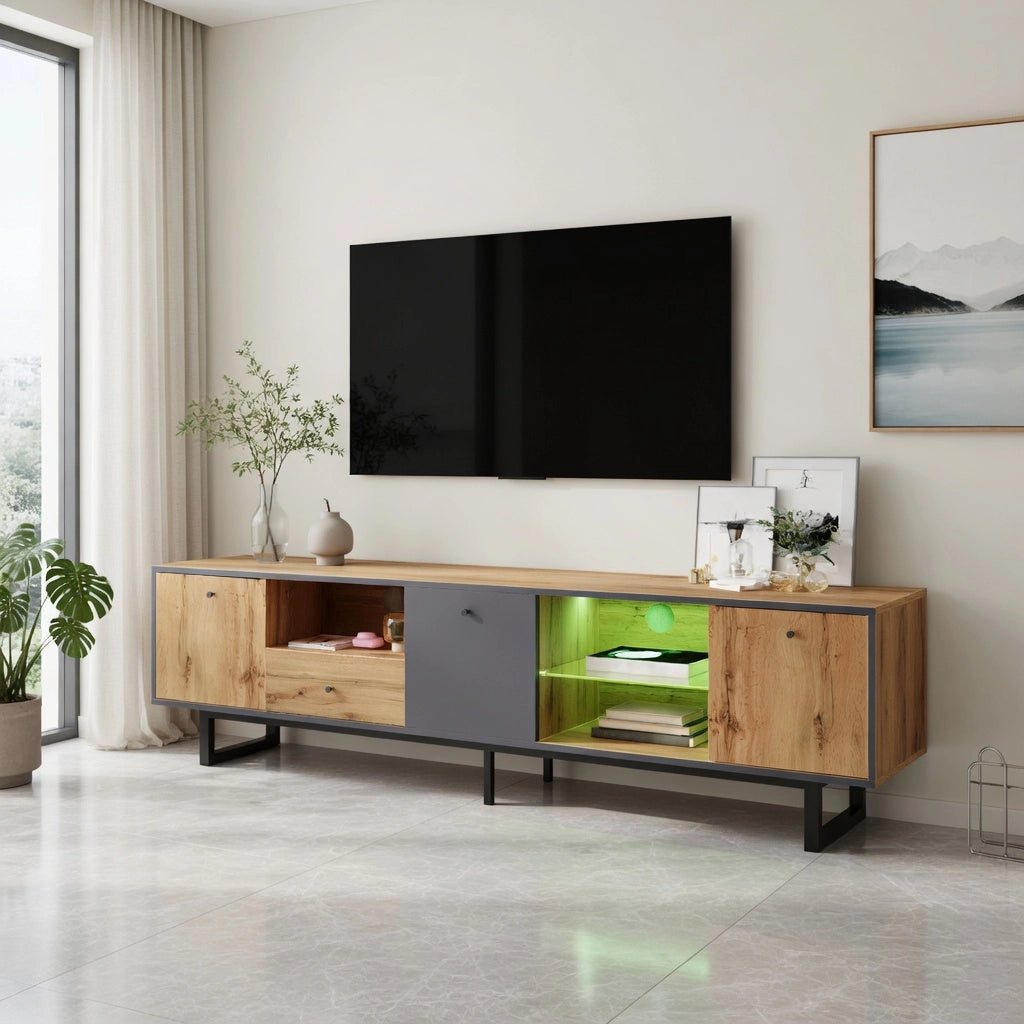 Lowboard TV naturale in truciolato lunghezza 190 cm