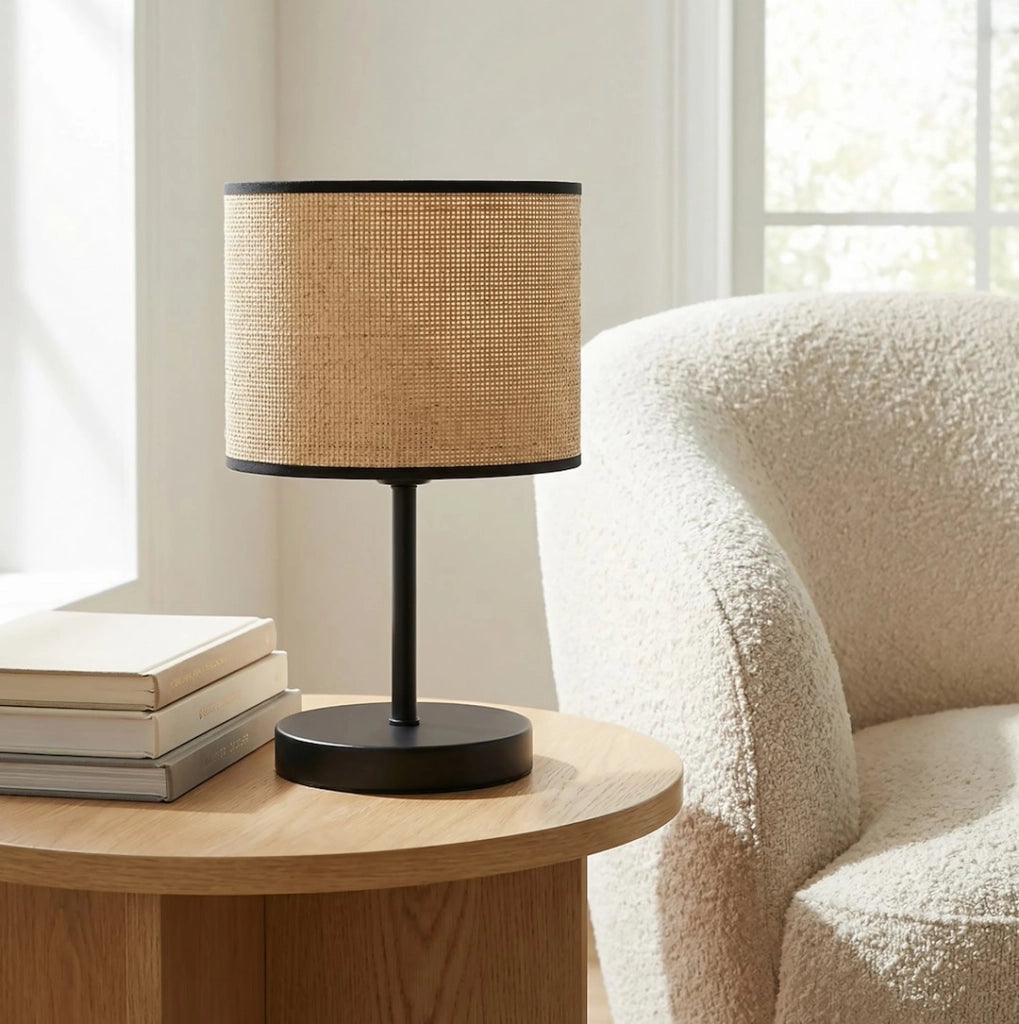 Lampada da tavolo Boho rattan nero beige E27 Emibig
