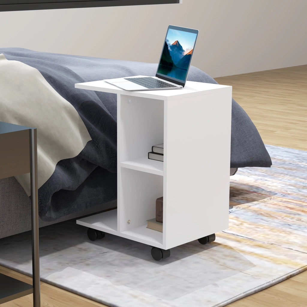 Tavolino da caff¨¨ con ruote e ripiani aperti ¨C Minimal ¨C 45x35x58 cm bianco
