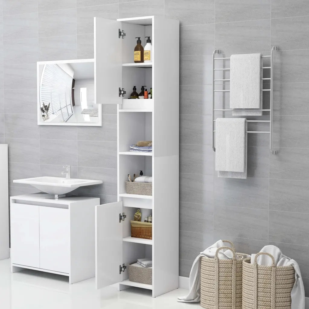Armadio da Bagno Bianco 30x30x183,5 cm in Truciolato