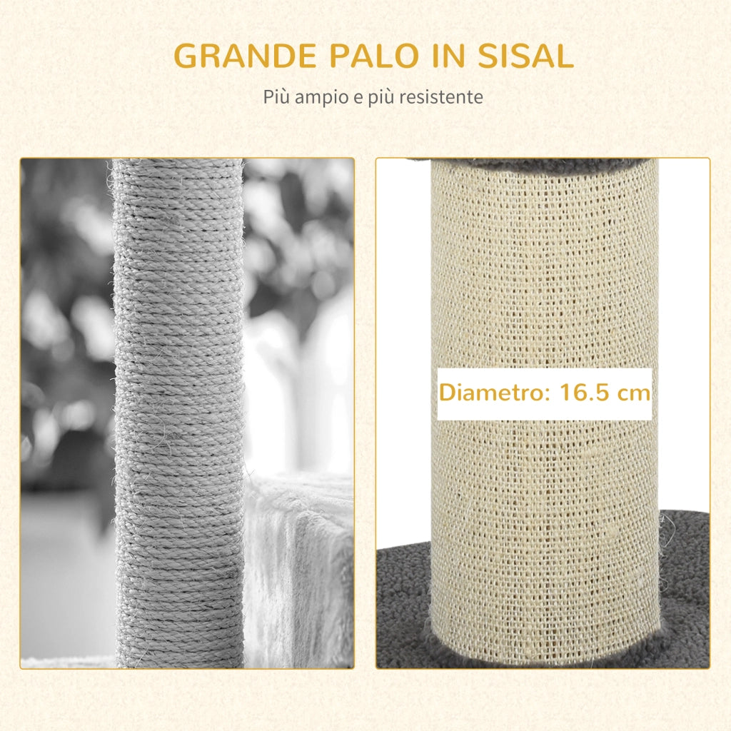 Albero Tiragraffi per Gatti con Cuccia e Cuscino ¨C Minimal ¨C Peluche e Corda Sisal