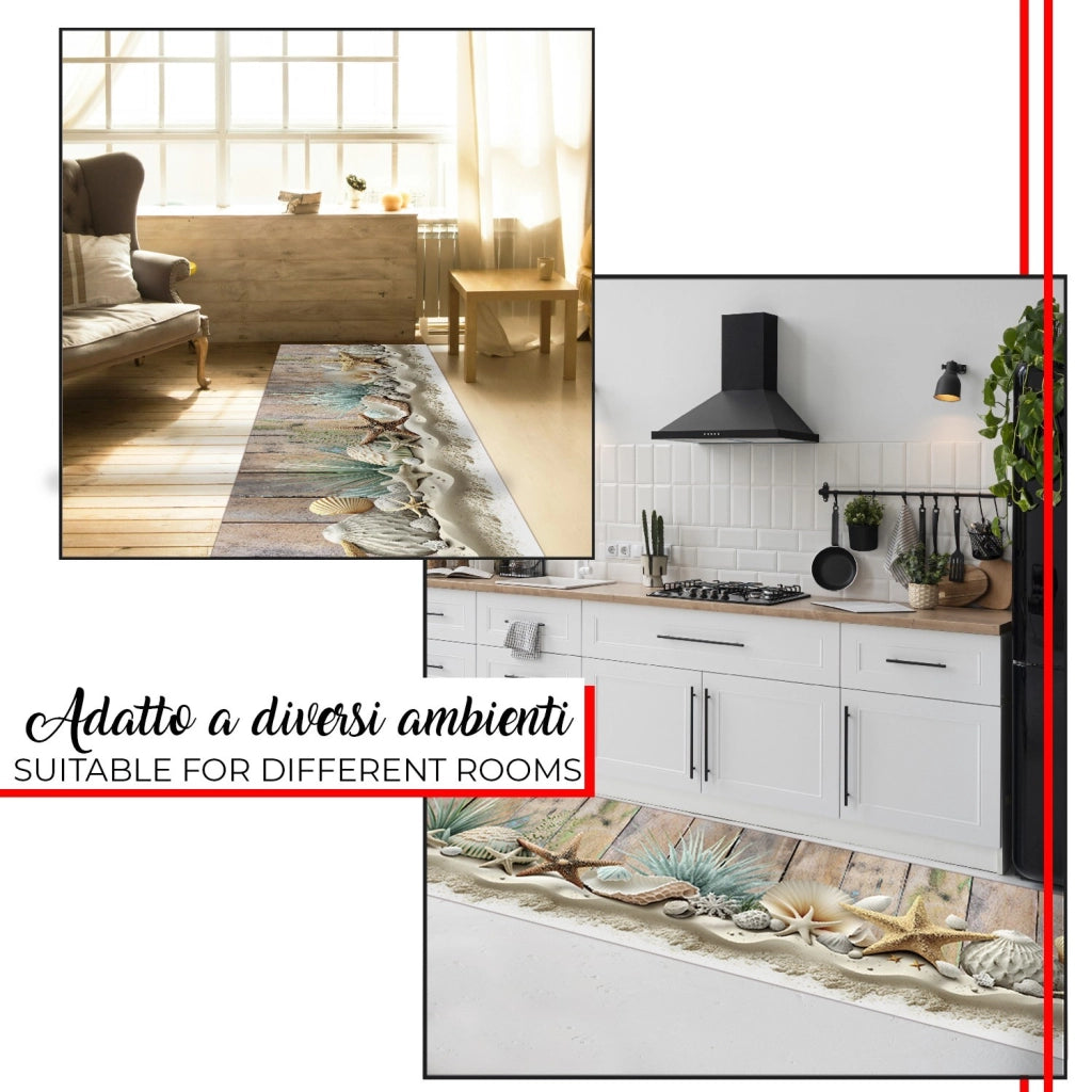 Tappeto Cucina Pvc 51x360 cm Morbido Passatoia Antimacchia Gomma Antiscivolo Flessibile Stella Marina