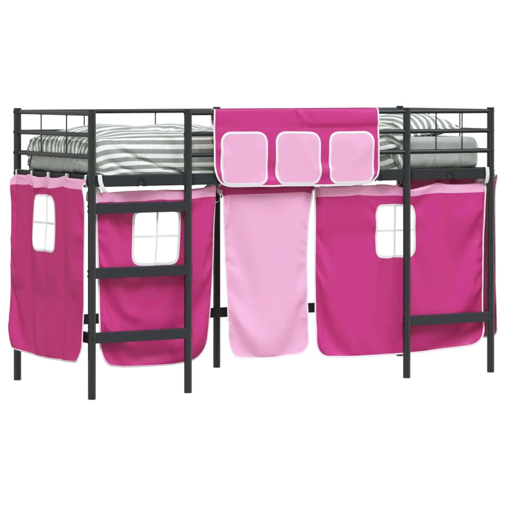Struttura del Letto Loft per Bambini con Tendine Nero e rosa