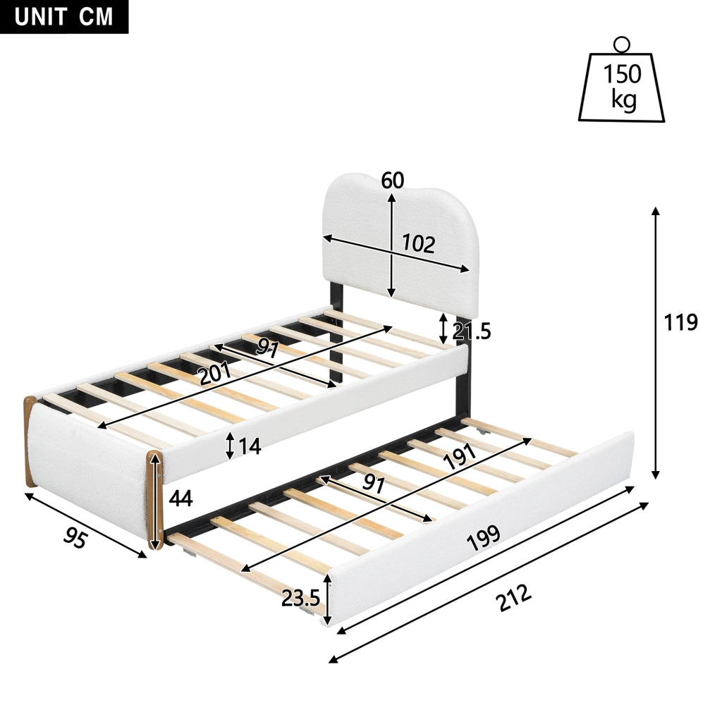 letto imbottito plush bianco 90 x 200 cm