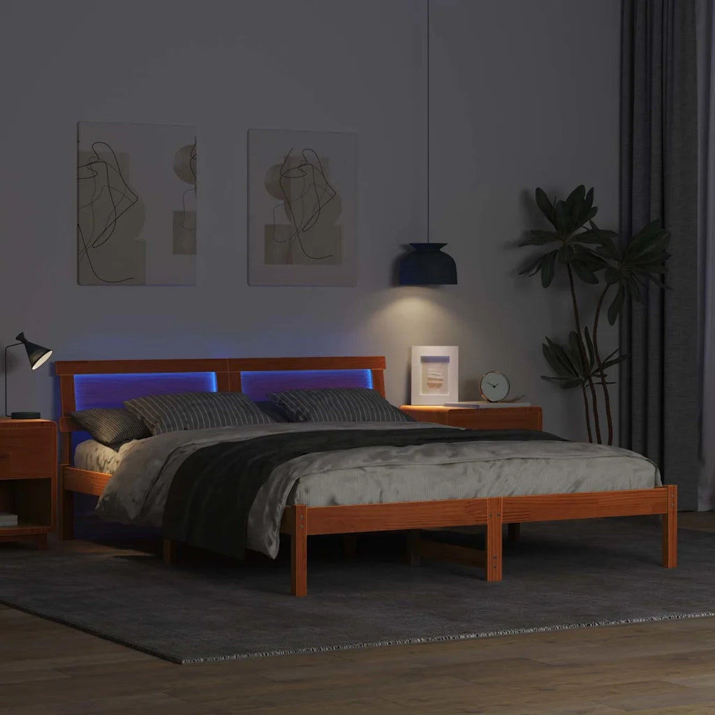 Letto matrimoniale | Letto per adulti | Struttura del letto Marrone cerato 160 x 200 cm Pino massello