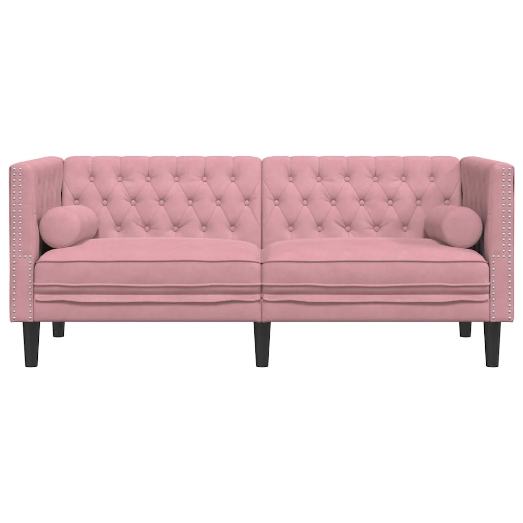 Divano Chesterfield con Rinforzi 2 Posti Rosa in Velluto 372686