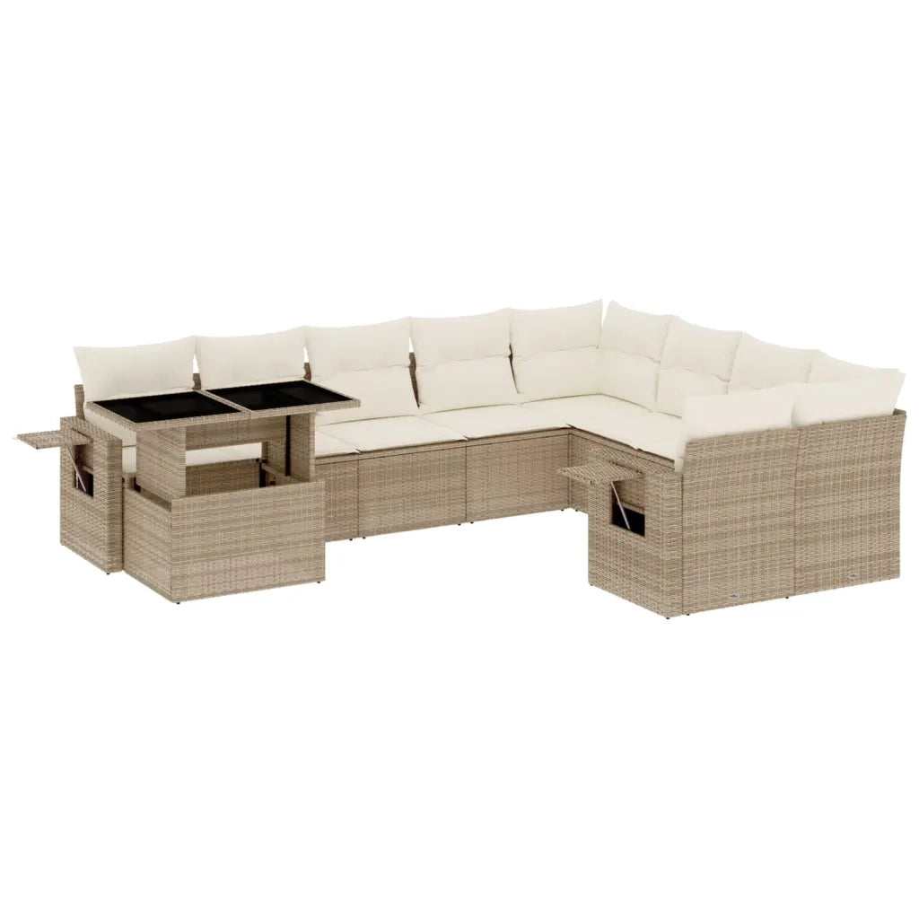 Set Divano da Giardino 10 pz con Cuscini Beige in Polyrattan 3268138
