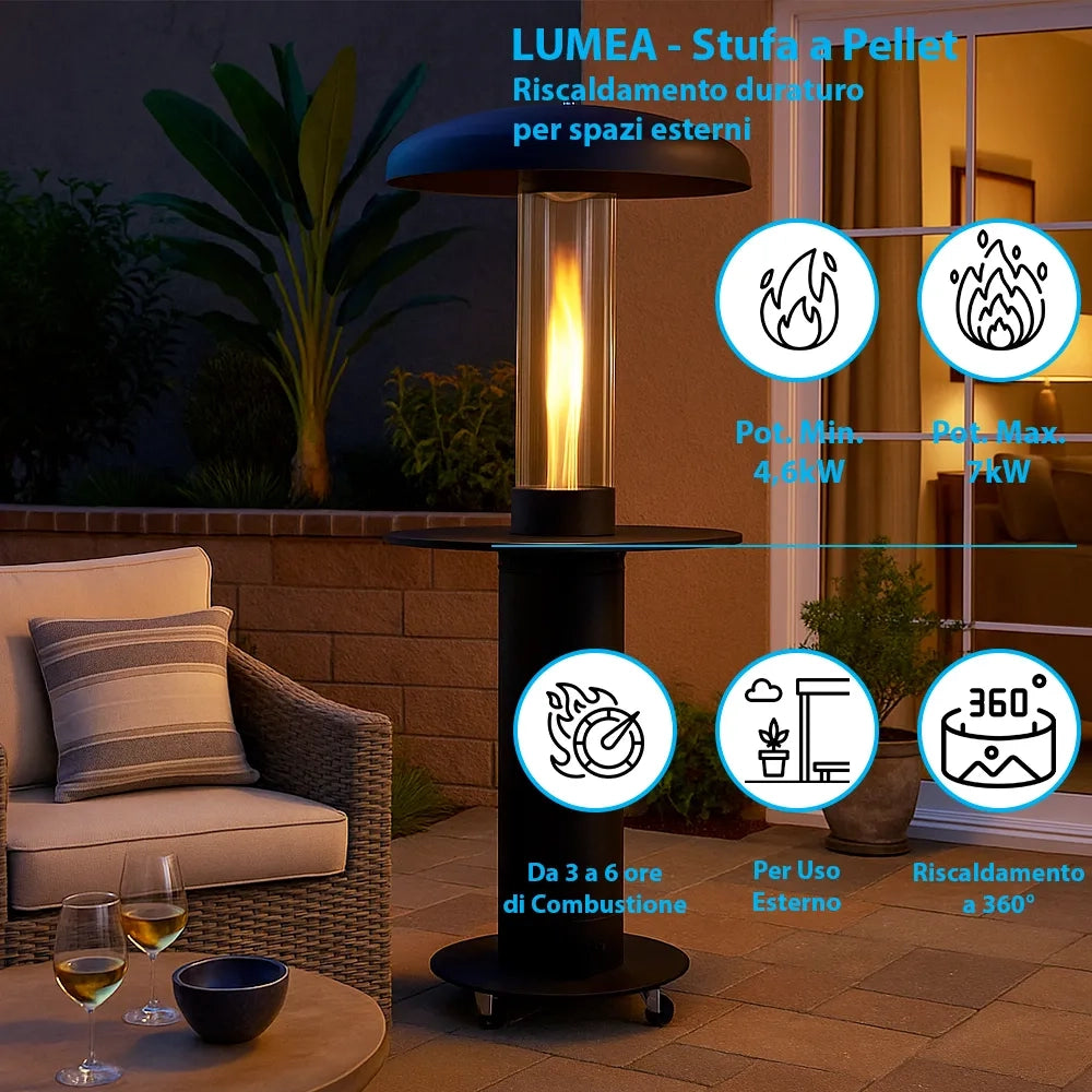 Tempo Style - Stufa a Pellet Lumea (4,6 a 7 kW)  Stufa da esterni color Nero