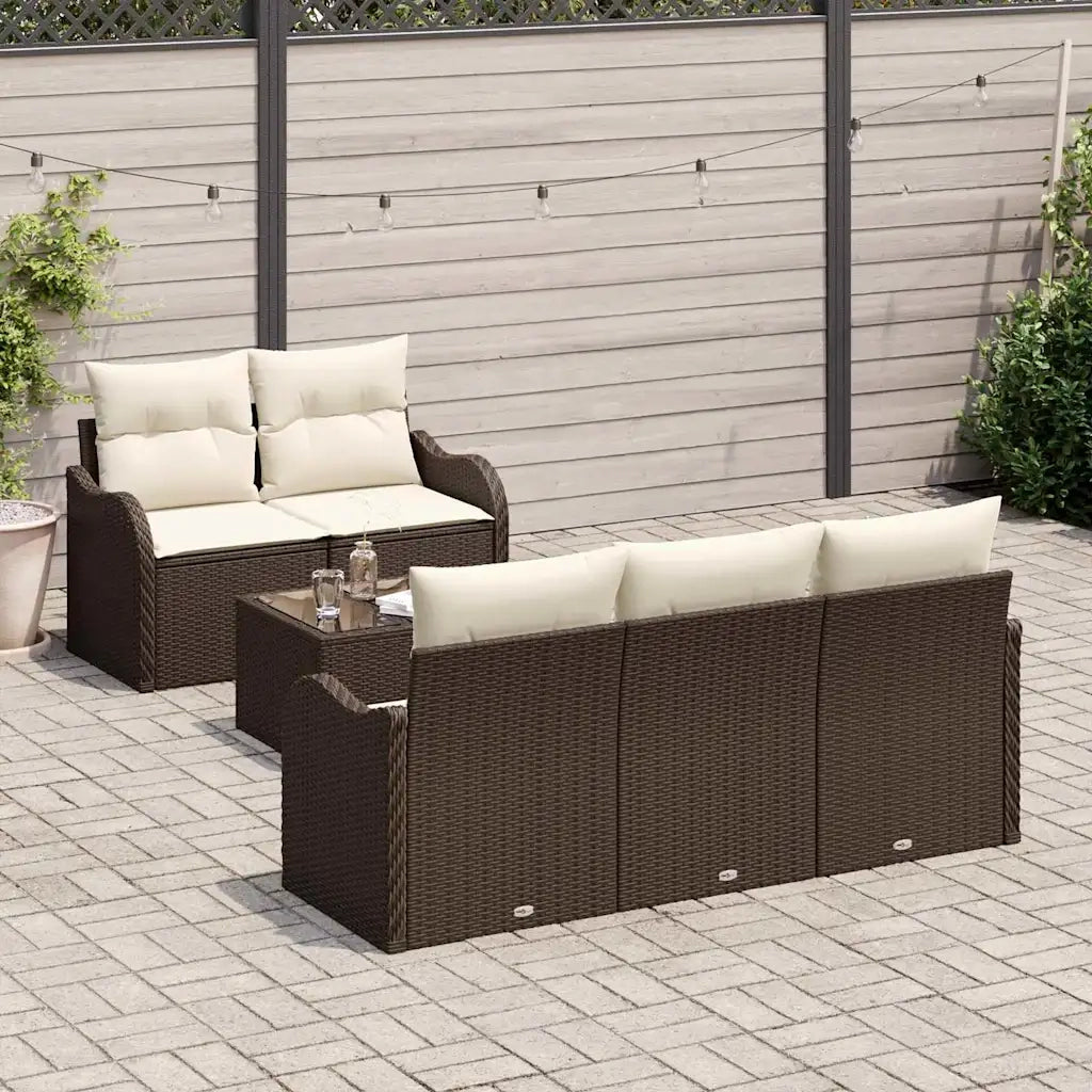 Set Divano da Giardino con cuscino 6 pcs Marrone e Crema 3354247