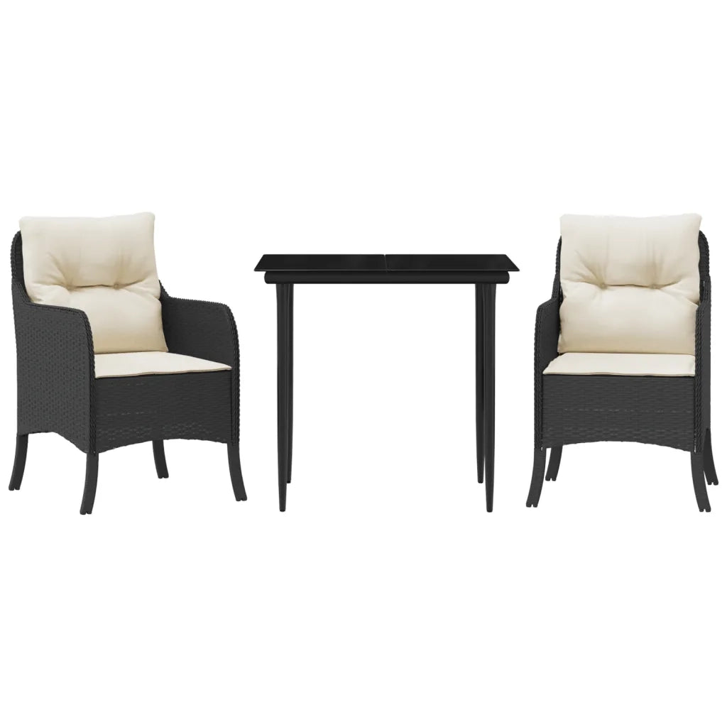 Set da Pranzo da Giardino 3 pz con Cuscini Nero in Polyrattan 3211906
