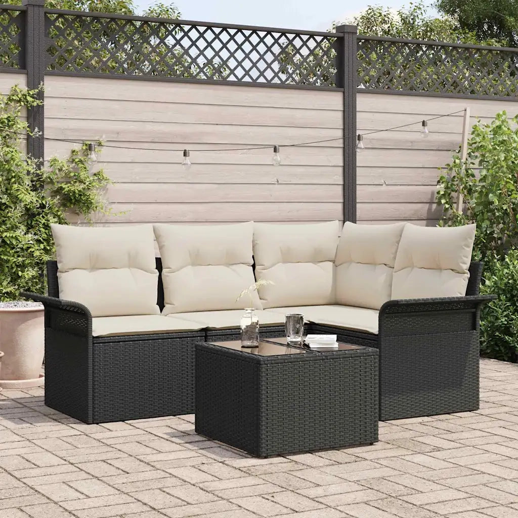 Set Divano da Giardino con cuscino 5 pcs Nero polyrattan 3345347