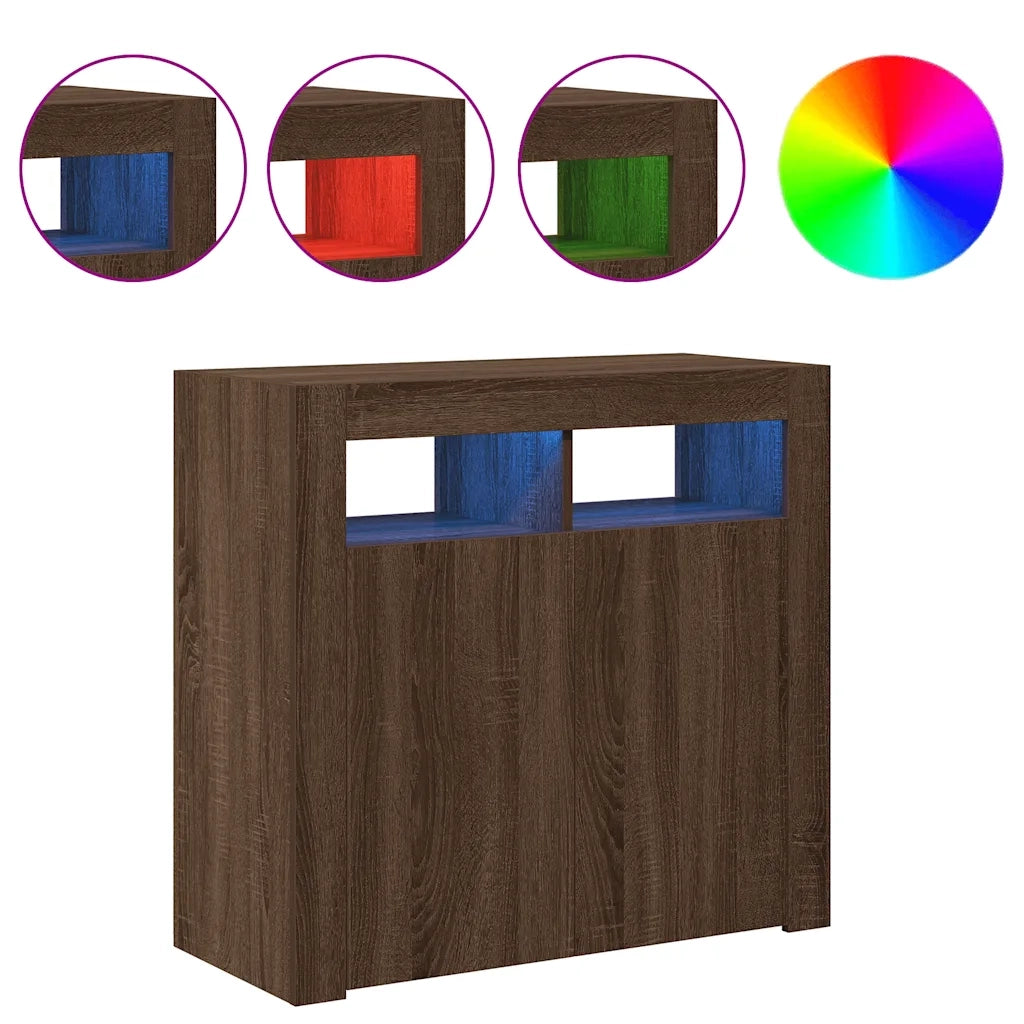 Credenza con Luci LED Rovere Marrone 80x35x75 cm 815731