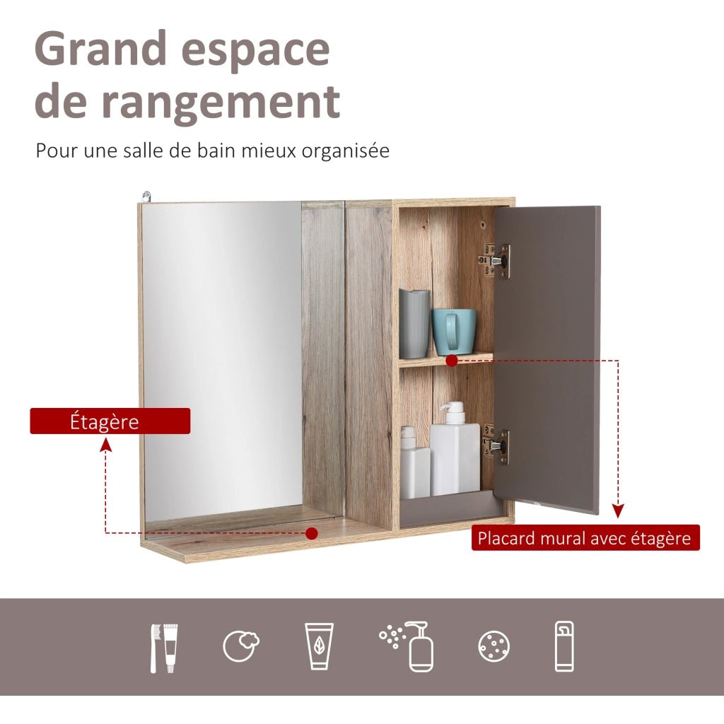 Specchio Bagno con Mobiletto e Ripiani ¨C Minimal ¨C Legno Multistrato Chiaro Grigio